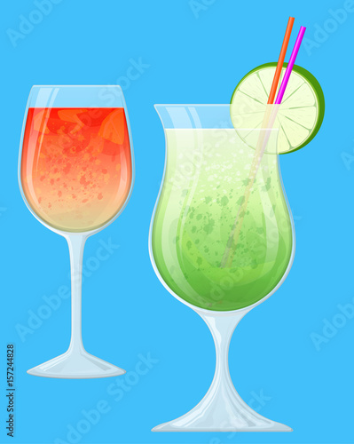 Two Fruit Cocktails in Transparent Glasses