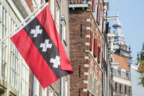 Flag of Amsterdam in the center of the city in the day