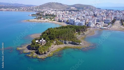 Aerial drone video of city of Halkida, Evoia island, Greece photo