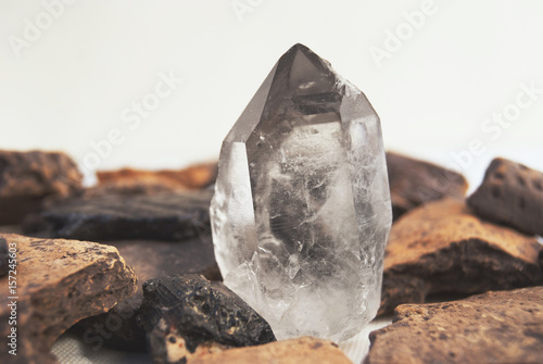 Obraz na plátně Large quartz crystal on white background close-up