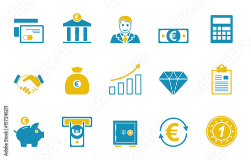 Banken & Finanzen Iconset - Blau/ Gelb