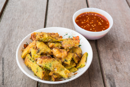 Fried prawn fritters or commonly known as Cucur Udang, a popular snack in South East Asian countries.