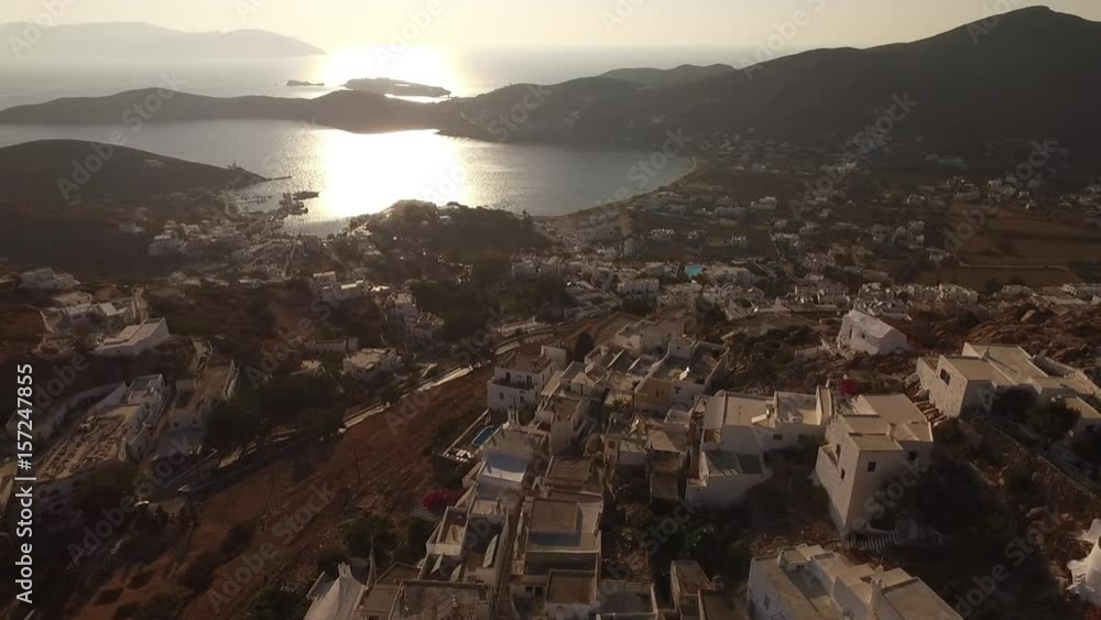 Aerial drone video of picturesque island of Ios chora village, Cyclades, Greece Aerial drone video of picturesque island of Ios chora village, Cyclades, Greece