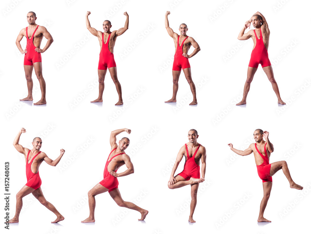 Young wrestler isolated on the white Young wrestler isolated on the white