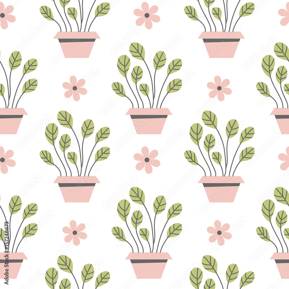 Obraz premium Seamless pattern flowers in pots.