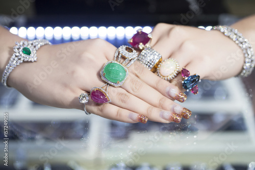 Jewellery, rings and accessories on women hand