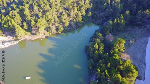 Aerial drone video of Lake Beletsi, Ipokrateios Politeia, Parnitha, Attica, Greece photo