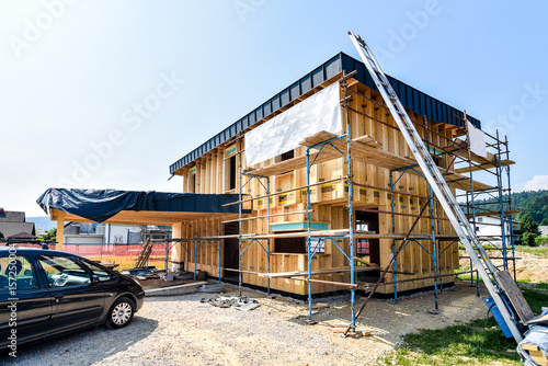 Building energy efficient passive wooden house. © _jure