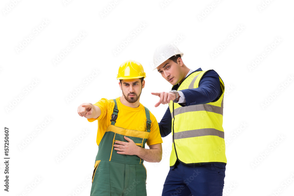 Two workers isolated on the white background Two workers isolated on the white background