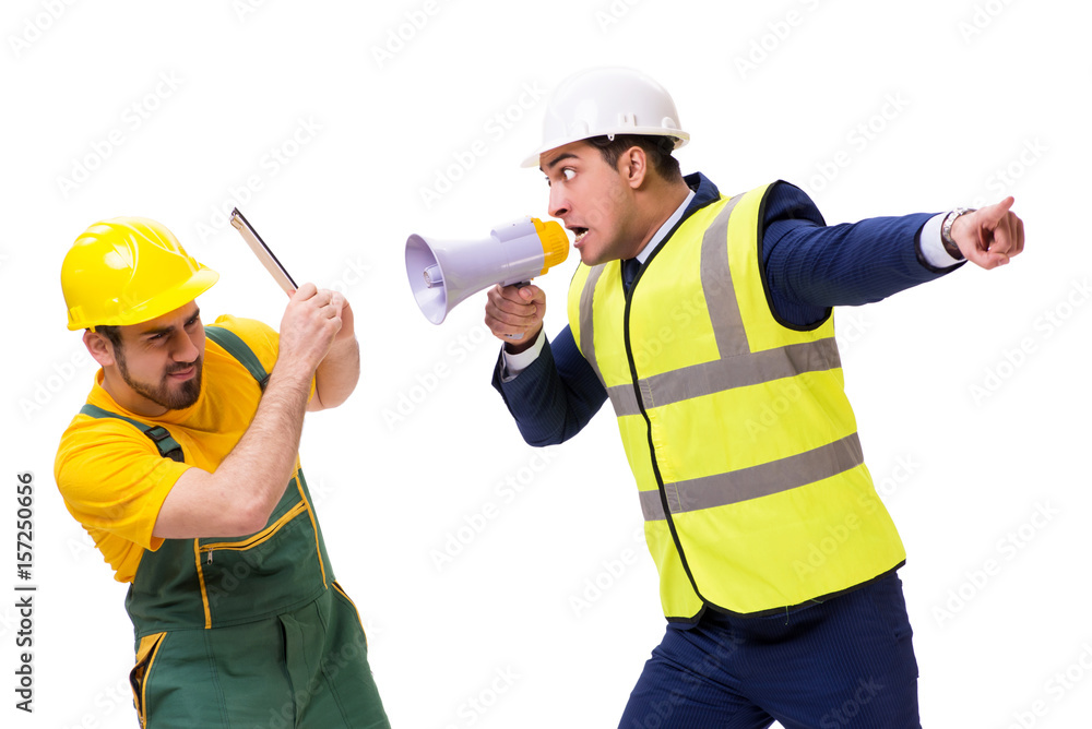 Two workers isolated on the white background Two workers isolated on the white background