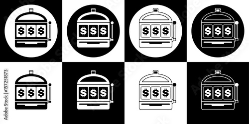 Black and white dollar slot machine icon set