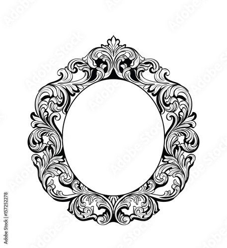 Imperial Baroque Mirror round frame. Vector French Luxury rich intricate ornaments. Victorian Royal Style decor