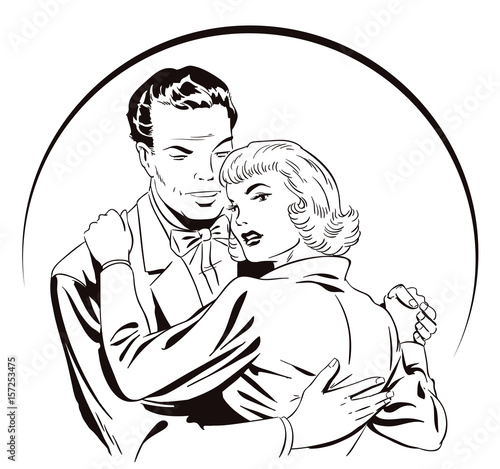 Dancing couple. Stock illustration. People in retro style.