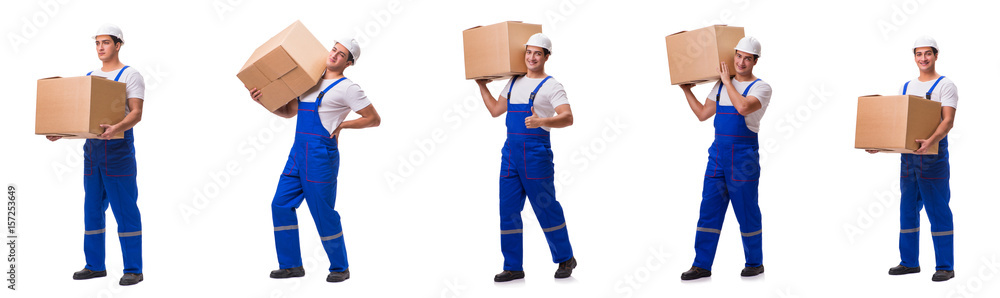 Man delivering box isolated on white Man delivering box isolated on white
