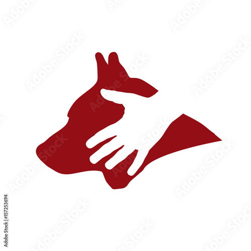 dog being caressed by his owner, concept of friendship. Vector sign