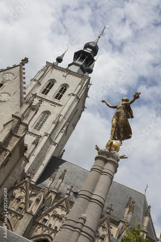 Tienen Belgium Marketplace. Church. Tienen Belgium Marketplace and church tower. the province of Flemish Brabant, in Flanders, Belgium. Notre-Dame-du-Lac church photo