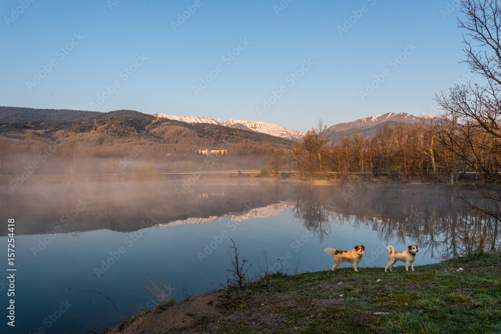 Fototapeta premium Sunrise on Lake Plastira in Karditsa Region, Greece