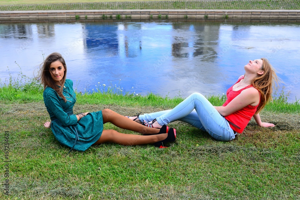 A girls on riverside of Neris river in Vilnius