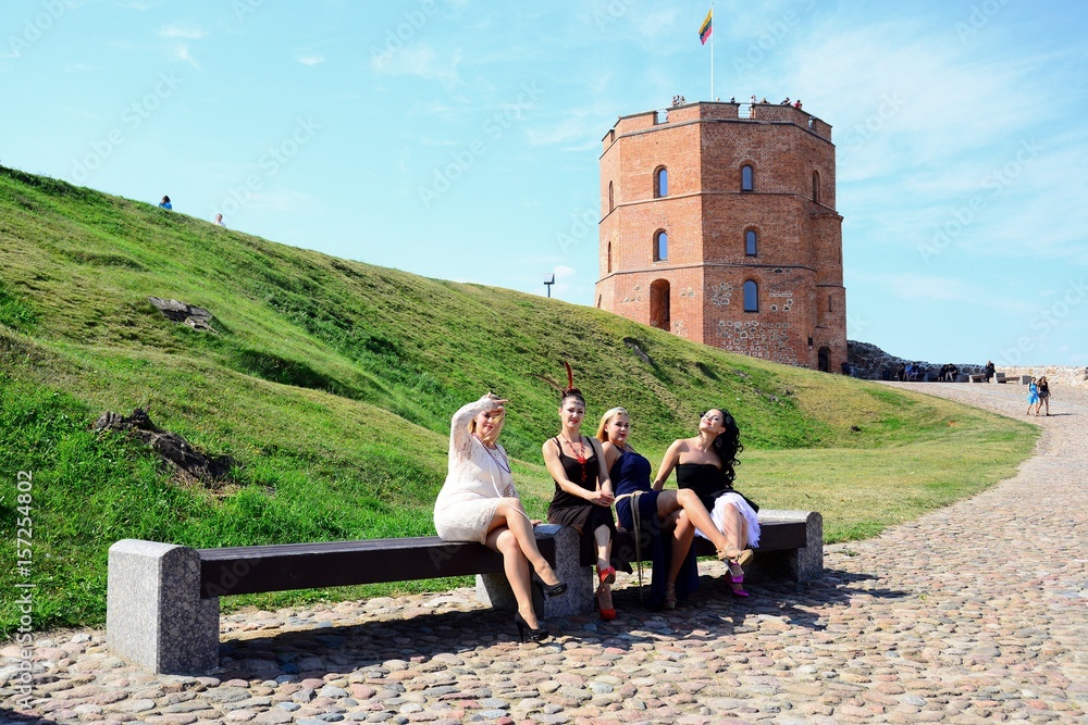 Beautiful girls in Vilnius town Gediminas castle hill