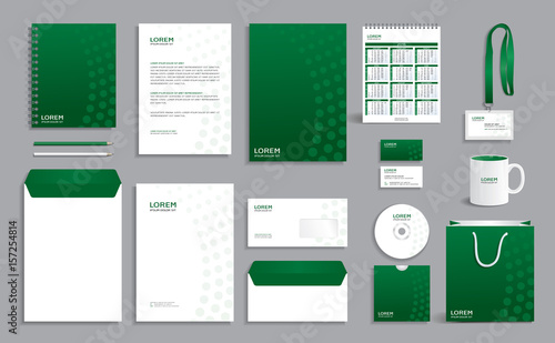Business stationery set template with green circles background