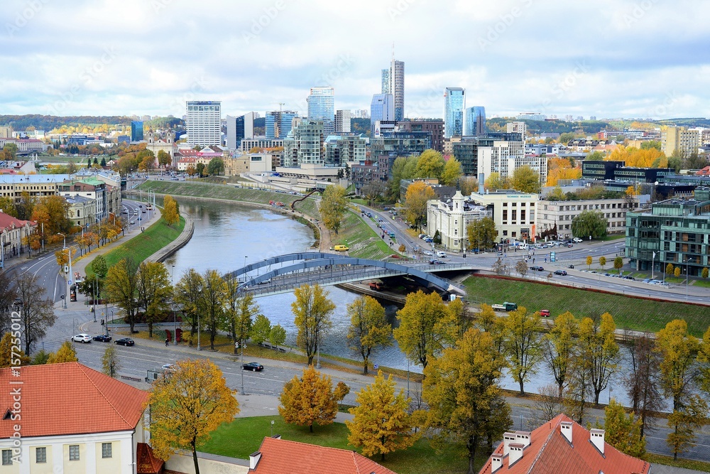 Vilnius town aerial view from Gediminas castle tower