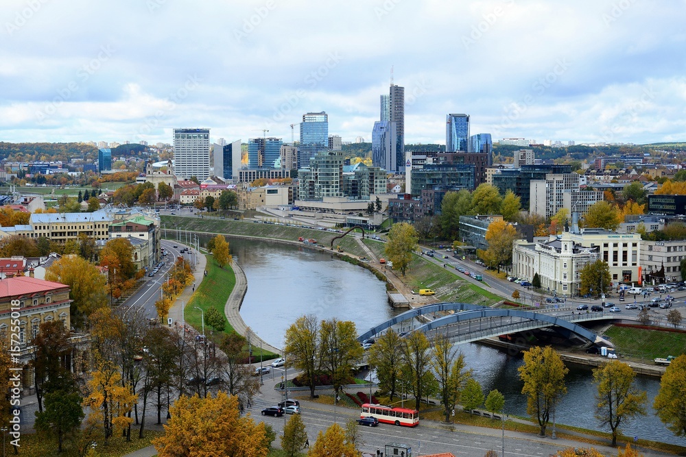 Vilnius town aerial view from Gediminas castle tower