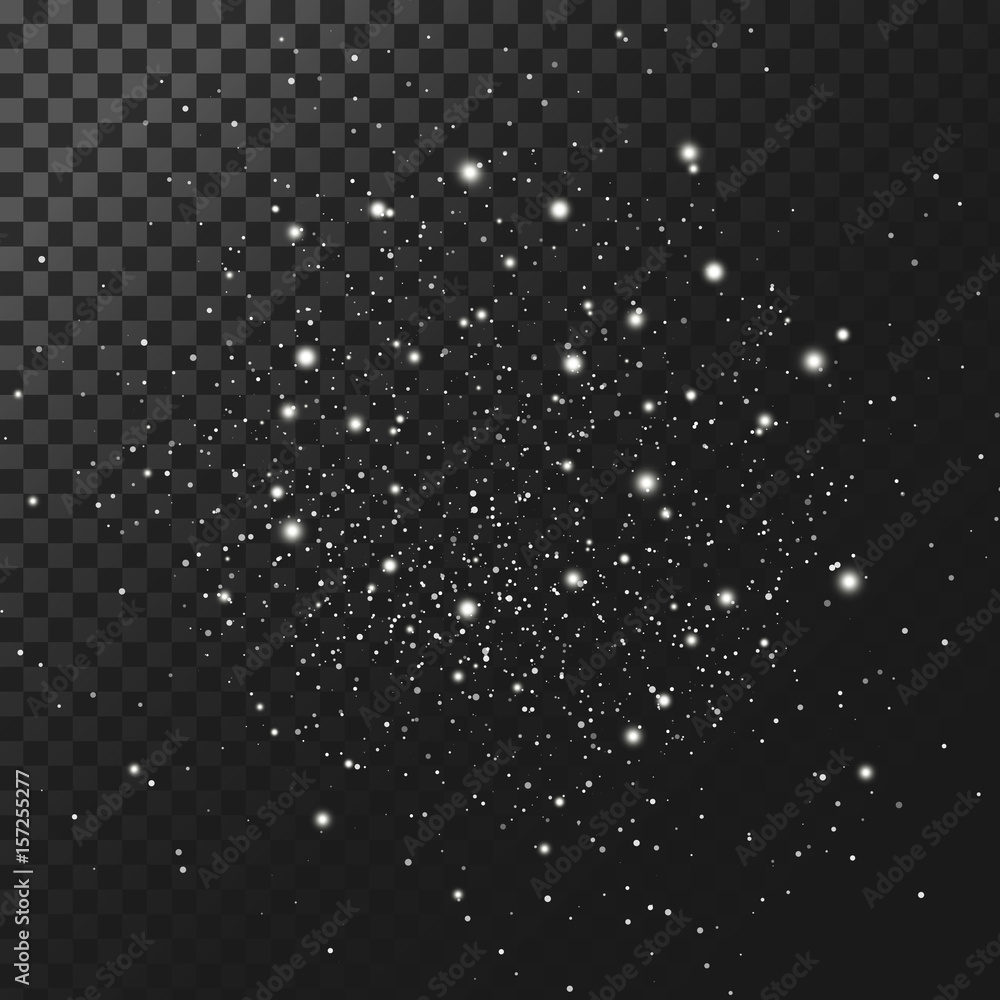 Vector background, texture night starry sky. Element for design, light effect, cluster of white glowing sparks