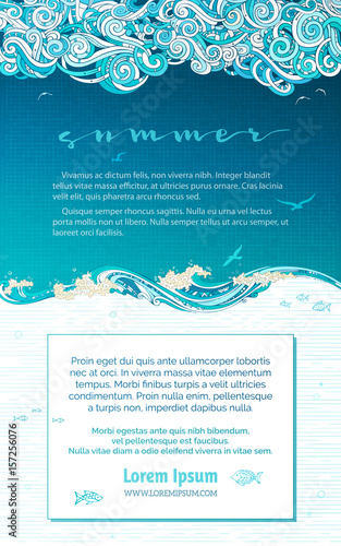 Vector sea and clouds background.