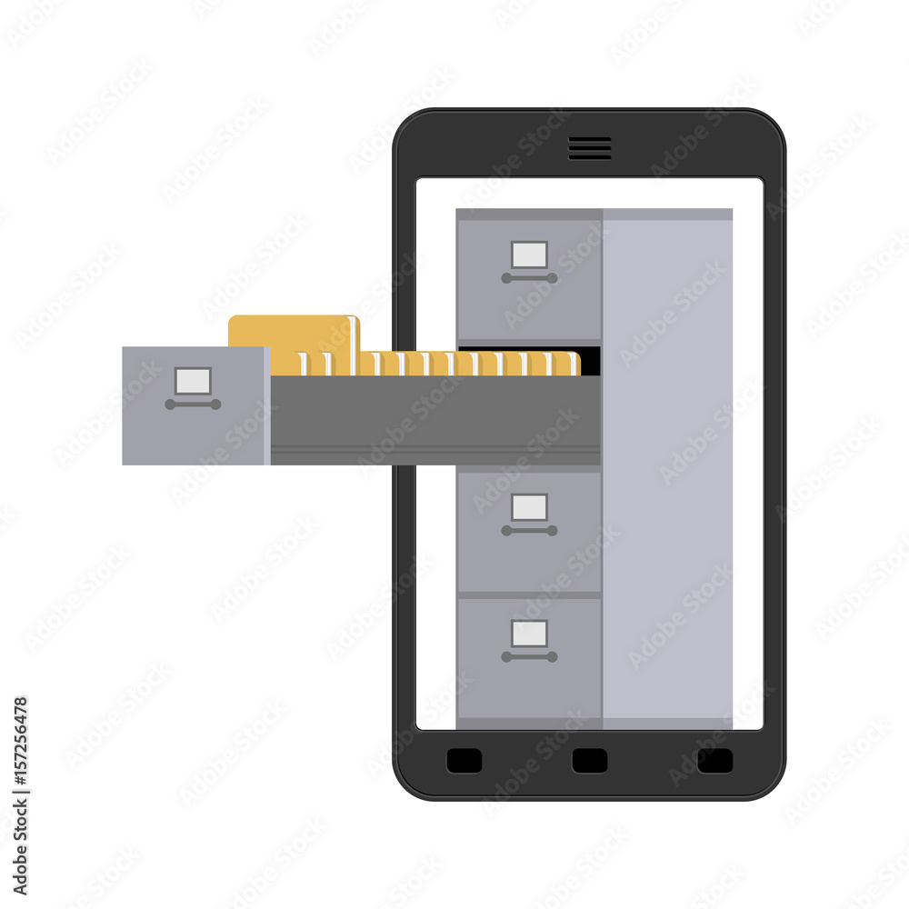 File Cabinet in smartphone. Iron box for documents. Order in File System File Cabinet in smartphone. Iron box for documents. Order in File System