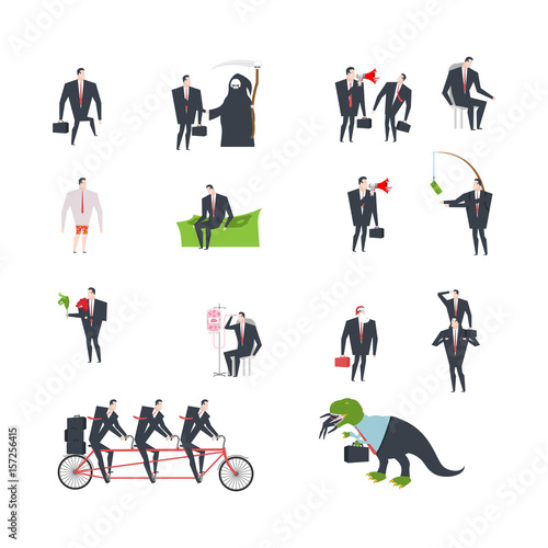 Office life set Corporate. Managers in workplace. Business situation. Boss and subordinate relationship. Working time. Tables and File Cabinet. Businessman at work. corporation structure