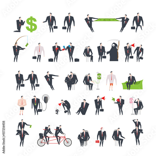 Office life set Corporate. Managers in workplace. Business situation. Boss and subordinate relationship. Working time. Tables and File Cabinet. Businessman at work. corporation structure