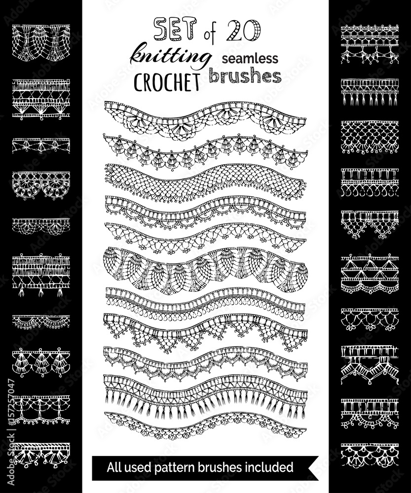 Fototapeta premium Vector set of 20 crochet patterns for borders, edgings and trims.