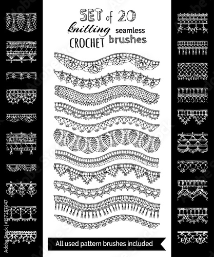 Vector set of 20 crochet patterns for borders, edgings and trims.