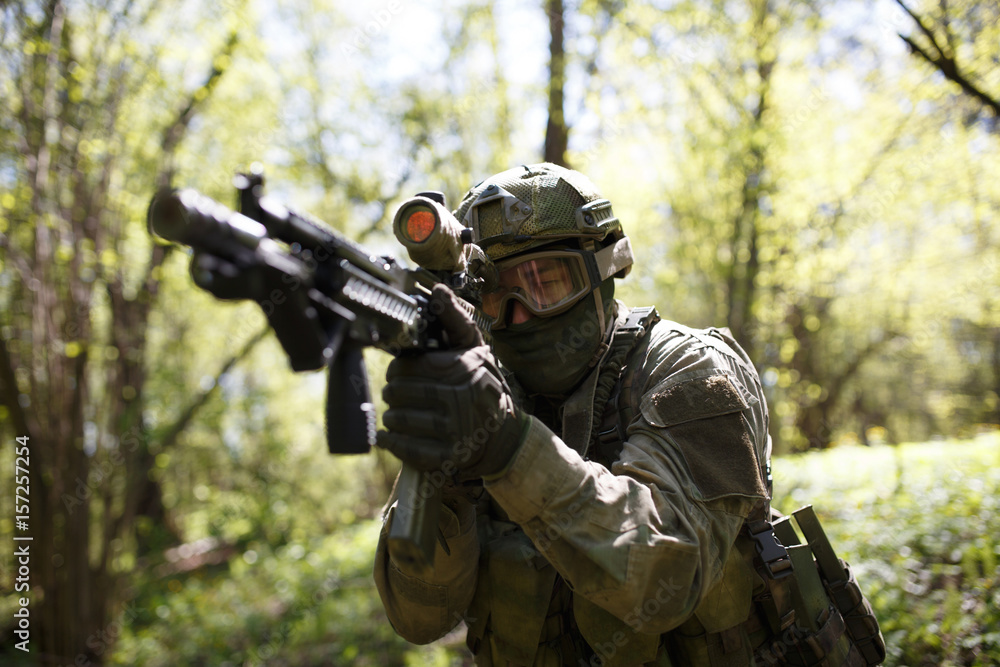 Russian soldier with on combat mission Russian soldier with on combat mission