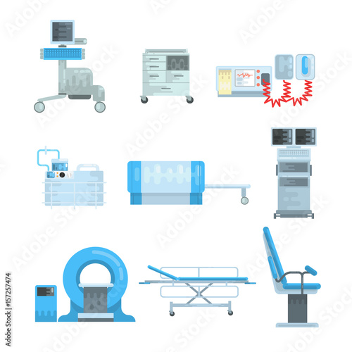 Innovational medical diagnostic equipment set of vector Illustrations