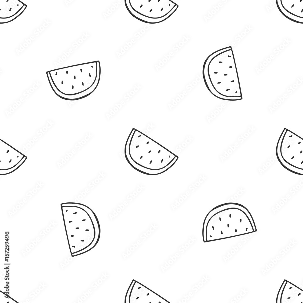 Seamless background with watermelon slices. Handmade ornate for 
