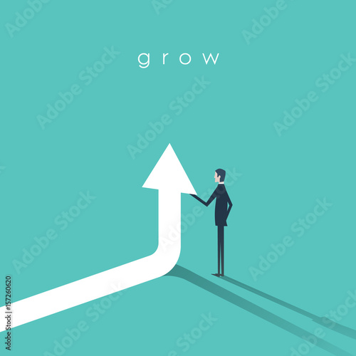 Businessman holding arrow going up vector symbol. Business concept of growth, success and achievement.