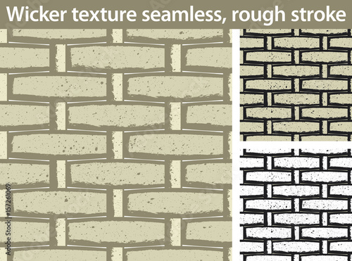 Wicker texture seamless, rough stroke. Three different versions of a seamless pattern fill with a wicker texture: unfilled, with white and colored fill.