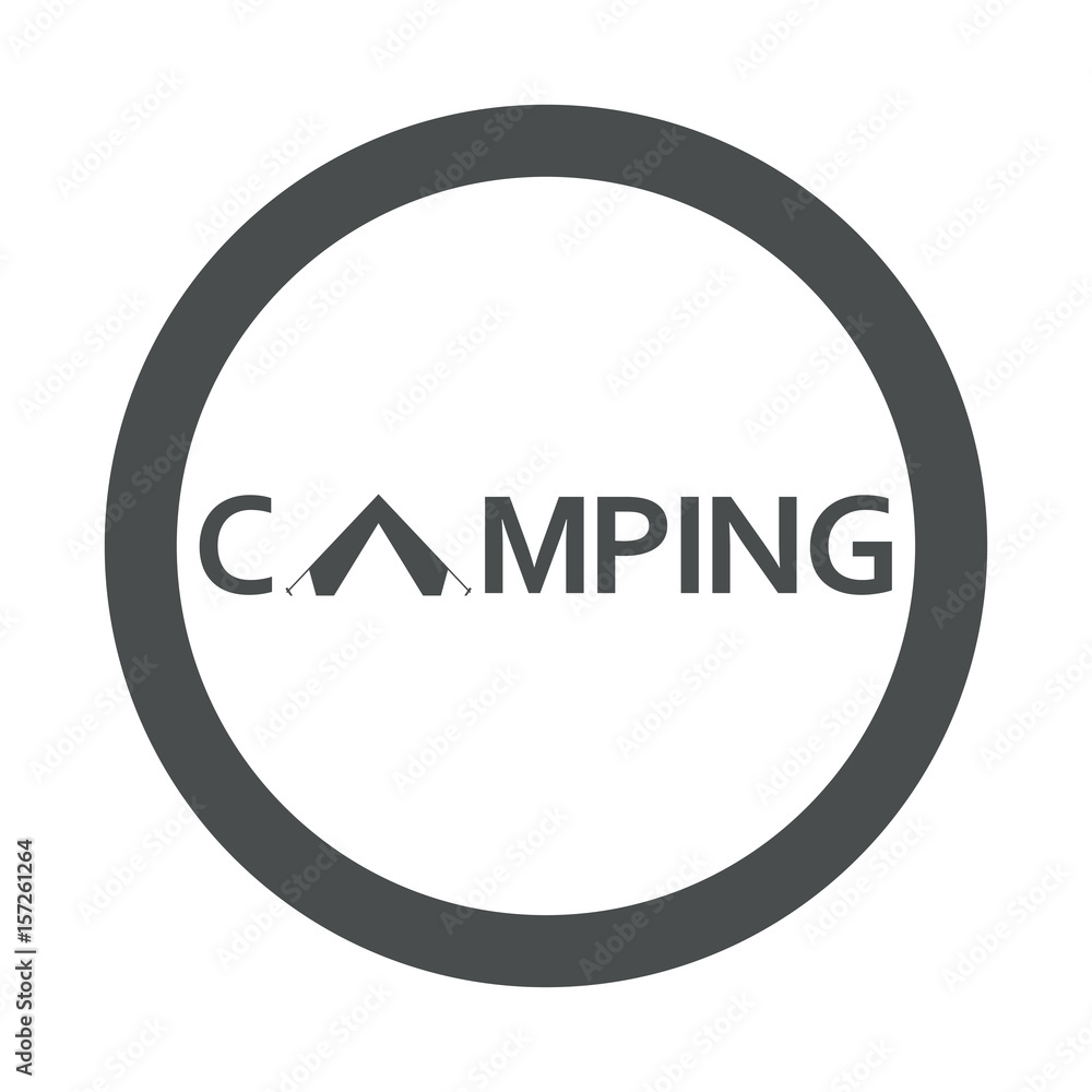 Icono plano CAMPING y tienda de camping en circulo color gris