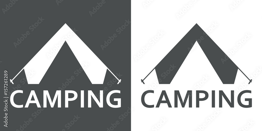 Icono plano CAMPING y tienda de camping gris y blanco Icono plano CAMPING y tienda de camping gris y blanco