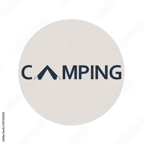 Icono plano CAMPING con tienda de camping en circulo gris