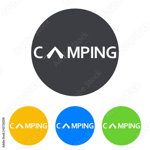 Icono plano CAMPING con tienda de camping en circulo varios colores