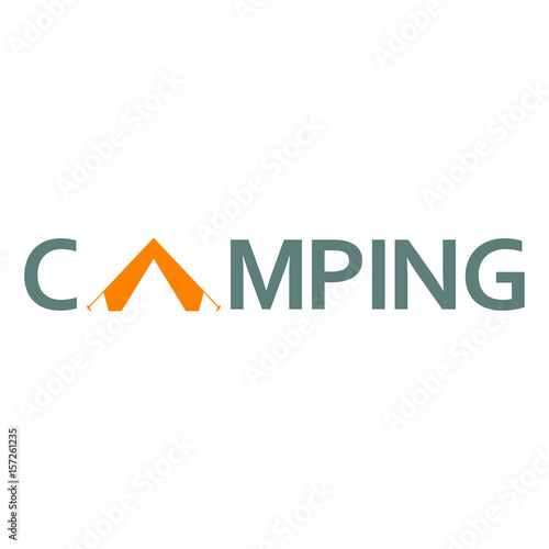 Icono plano CAMPING con tienda de camping gris y naranja