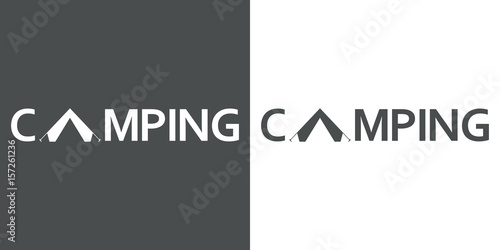 Icono plano CAMPING con tienda de camping gris y blanco
