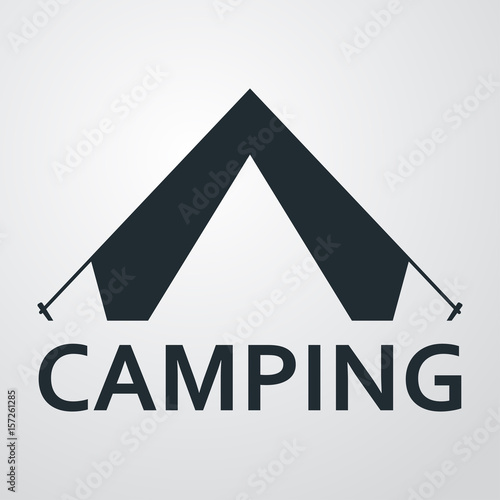 Icono plano CAMPING y tienda de camping en fondo degradado