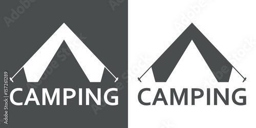 Icono plano CAMPING y tienda de camping gris y blanco