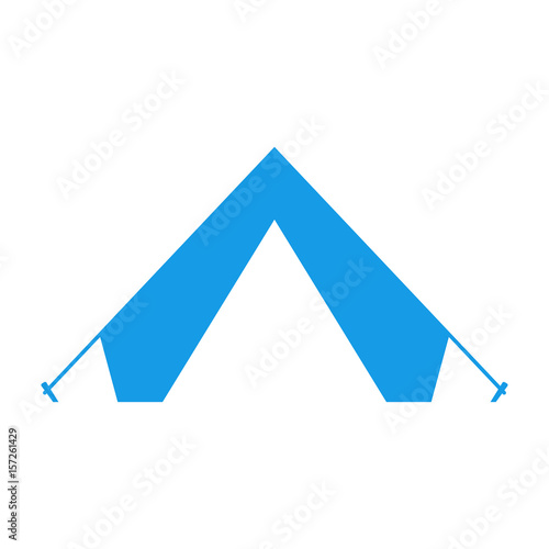 Icono plano tienda de camping azul en fondo blanco
