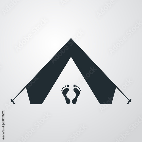 Icono plano tienda de camping con pies en fondo degradado