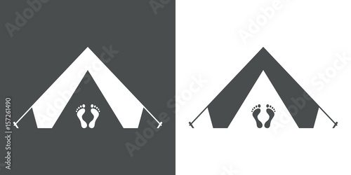 Icono plano tienda de camping con pies gris y blanco