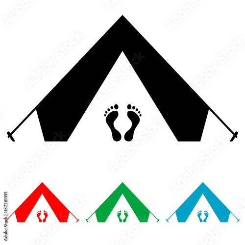 Icono plano tienda de camping con pies varios colores